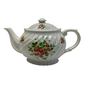 VTG James Kent Ltd Royal Park Fine Earthenware Old Foley Strawberry Teapot Gold